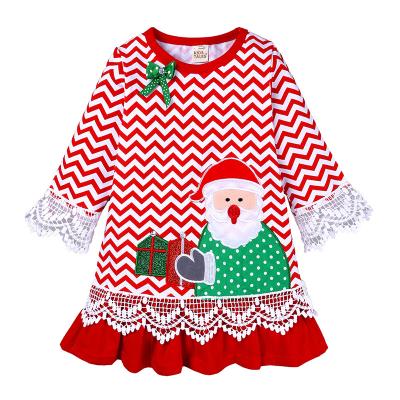 China Breathable girls dress Santa Claus embroidered wave pattern ruffled long-sleeved spring and autumn skirt children's skirt for sale