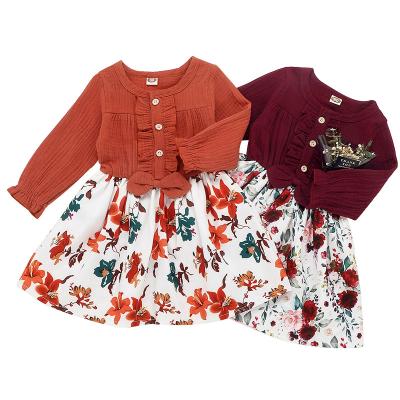 China 2021 Breathable Children's Clothing Two Color Denim Top Flower Skirt Girls New Dress Spring And Autumn Dress for sale