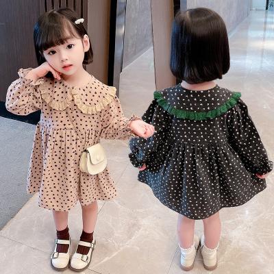 China Autumn New Children's Leaf Washable Lace Up Frosted Dress Autumn Girl's Long Sleeve Dress for sale