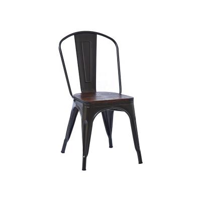 China High Quality Industrial Style Restaurant Cafe Backrest Leisure Wrought Iron Wooden Seat Metal Chair for sale