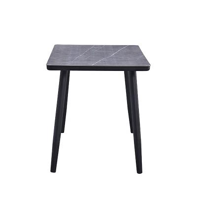 China Wholesale High Quality Modern Simple Dining Table Rock Plat Design Black Metal Leg Modern Dining Table for sale