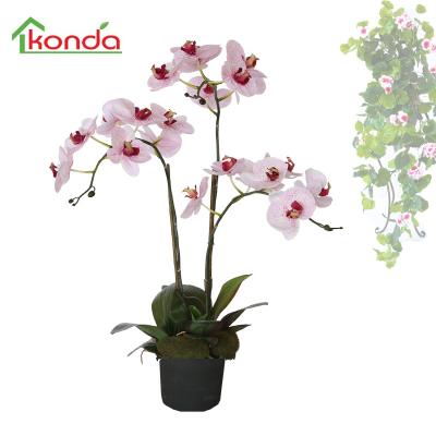 China White Flower Resistance Cymbidium Orchids Plant Ornaments Price 3 Heads Artificial Plant Silk UV Optional High Quality Silk Flower For Flower Arranging for sale