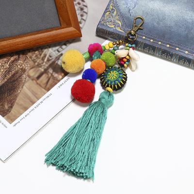 China Retro Unisex Bohemia Ethnic Tassel YCK083 Bag Car Key Shell Pom-pom Key Chain Pendant Pendant for sale