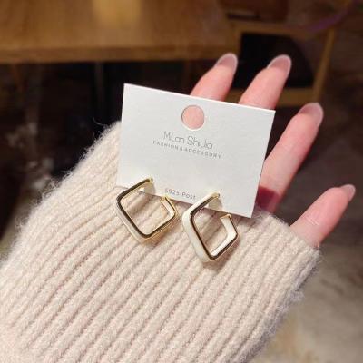 China High-end needle earrings ES003-92 of new S925 retro drop luster tide Korean temperament female French square silver CLASSIC female earrings for sale