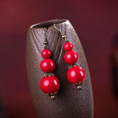 China ES003-62 CLASSIC ethnic style jewelry red beads handwoven earrings red bean simple female wild retro earrings fashion for sale