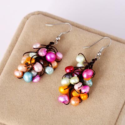 China ES003-66 CLASSIC New Handmade DIY Braided Earrings Personality Pearl Earrings Long Earrings Female Korean Style Colorful Temperament for sale