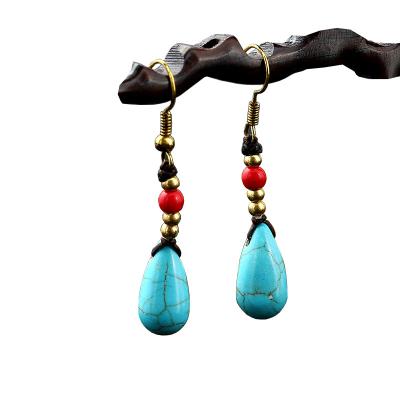 China CLASSIC Simple Semi-precious Stone Water Drop Vintage Jewelry Earrings Boho ES003-67 Hand Braided Earrings for sale