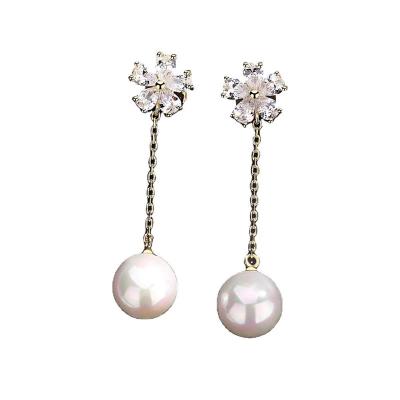 China ES003-50 S925 Needle Cherry Blossom Fringe Earrings CLASSIC Silver Temperament Without Long Ear Clip Pearl Pierced Fairy Stunning Earrings for sale