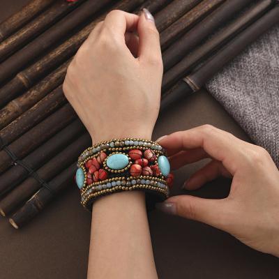 China SZ049 CLASSIC Bohemian turquoise Crystal Woven Vintage Bracelet Exaggerated bracelet opening adjustable bracelets cuff bracelet for sale