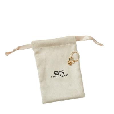 China Custom Velvet BG Logo Printed Drawstring Bag Cosmetic Package Velvet Suede Jewelry Pouch for sale