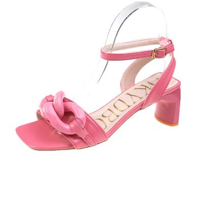 China Thick High Heels Girls Sandals A Line Buckle Slight Party Square Toe Open Toe High Heels Women's Shoes for sale