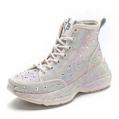 China High Quality Street Style High Top Women's Shoes Rhinestone Sweat-absorbent Platform Casual Dad Shoes for sale