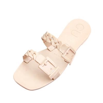 China Fashion Trend Non-slip Beach Sandals Chains Main Square Bathroom Flip Flops Women's Summer Leisure PVC Slippers for sale