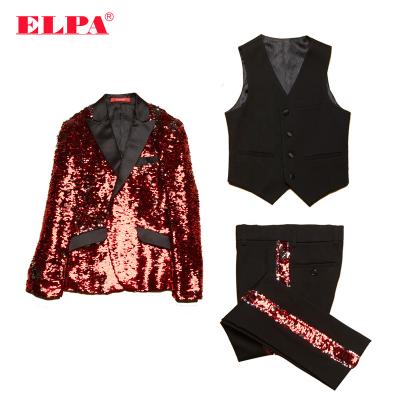 China ENGLAND STYLE 2021 Hot Selling ELPA Sequin New Formal Tuxedos Red Shiny Fancy Wedding Party Suits For Boys for sale