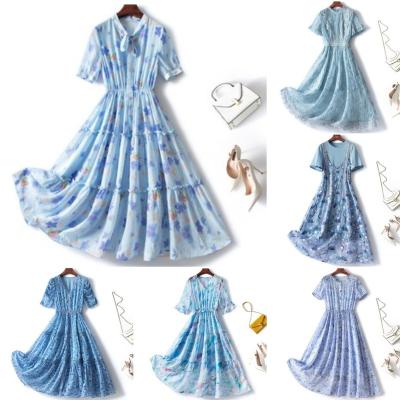 China Anti-wrinkle autumn 2023 fashion women's elegant casual chiffon long dress with puff sleeves. for sale