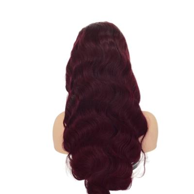 China Swiss Body Wave Lace Colored Body Wave 99J Brazilian Virgin Hair 13*4 Long Part Lace Headband Wigs for sale