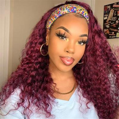 China Wholesale Human Hair Wigs 100% Virgin Brazilian Curly Headband Hair Wigs For Black Women None Lace Up Wigs for sale