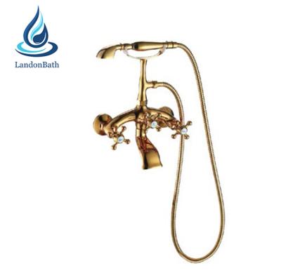 China Without Sliding Bar Brushed Gold Color Solid Brass Bathroom Shower Set Wall Mounted Antique Bronze Bath Faucet for sale