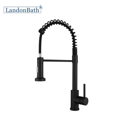 China Pull Out Spray Matte Black 304 Stainless Steel Deck Mounted Single Handle Pull Out Kitchen Faucet Mixer Tap for sale