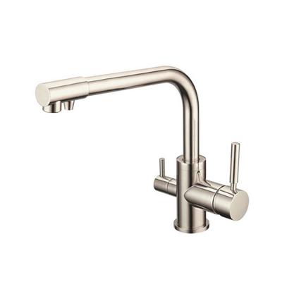 China Contemporary Double Handles Three Way Drinking Water Filter Kitchen Faucet Golden Brass for sale