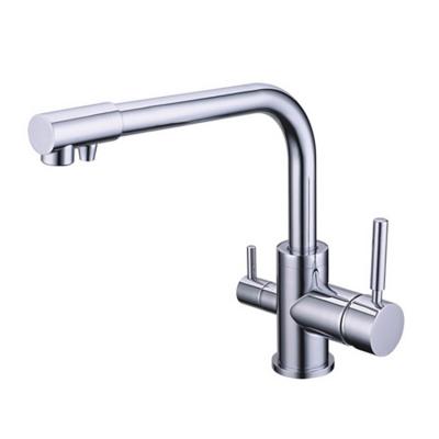 China Contemporary 3 Way Double Handle Sink Taps Scrubber Copper Kitchen Faucet for sale