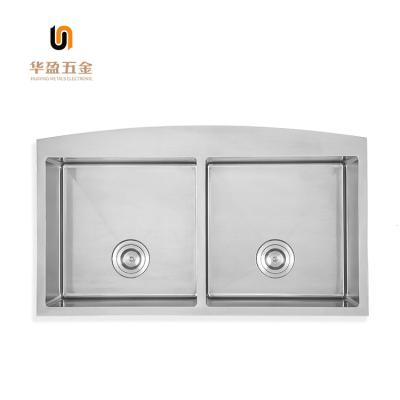 China Without Faucet UK 304 Stainless Steel Manual Handmade Apron Hot Selling Double Bowl Kitchen Sink for sale