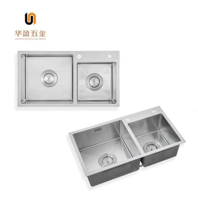 China Without faucet 304 stainless steel drop-in 11 gauge handmade modern double undermount bowls kitchen sinks for sale