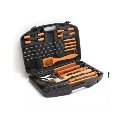 China Easily Cleaned Stainless Steel Barbecue Tools BBQ Combination Set 18-Piece Set Barbecue Tool With Wooden Handle for sale