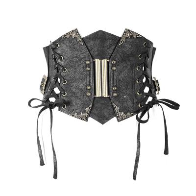 China AS045 Steampunk devil fashion metal women's lace up curly grain texture leather slim corsets for sale