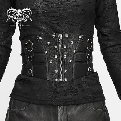 China AS063 Punk rock devil fashion clothes punk rock rivets women hollow zipper up leather belts with ribbons for sale