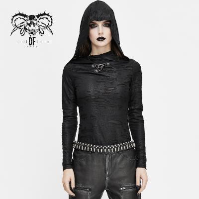 China Darkness TT150 autumn style breathable simple broken holes punk snakeskin ripped cool women hooded tops for sale