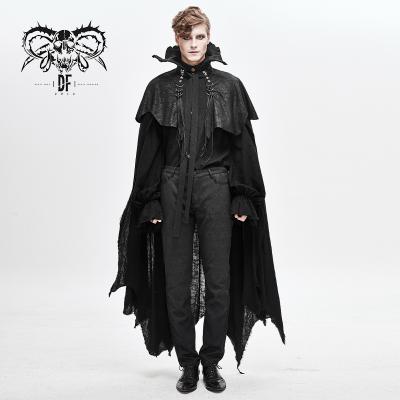 China CA017 Fashion Darkness Vampire Stand Collar Punk Rock Punk Rock Mesh Men's Long Coat With Eyelets for sale