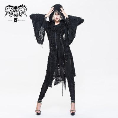 China CT037 Devil's Breathable Fashion Mysterious Darkness Flared Hooded Women's Coats Punk Ragged Long Sleeves for sale