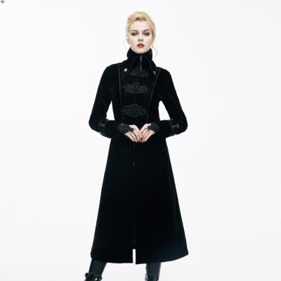 China CT06101 Breathable Fashion Big Chinese Frog Collar Gothic Embossed Black Velvet Patterned Coats Of The Devil Tops for sale