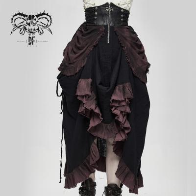 China SKT094 ​​Breathable Festival Corset Waist Burgundy Printed Steampunk Elegant Women Pleated Long Bud Skirts for sale