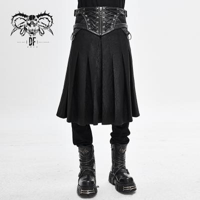 China Punk Rock Dark Haze Grain Textured Leather Band Kilts SKT108 Mens Waist Zipper Up Mens Pleated Skirts for sale