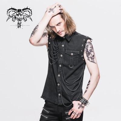 China SHT007 Devil Breathable Fashion Men Decadent Handsome Punk Nailed Twill Worn Sleeveless Slim Shirts for sale