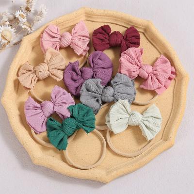 China New Soft 2.6 Inch Cable Knit Nylon Bow Headband, Nylon Knot Bow Ribbed Baby Turban Headband Kids Girls Hair Accessories for sale