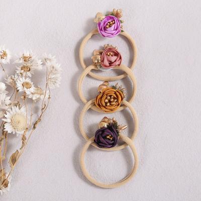 China Sweet 5.5 cm Princess Boho Headband Girls Vintage Artificial Flower Nylon Headband New Baby Shop Pearl Flower Headbands for sale