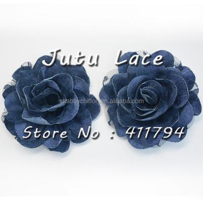 China JUTU garment accessory chic denim lace hair/shoes/flower,chiffon petals flower lady dress long collat ​​flower for sale