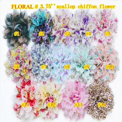 China Custom Printed Floral Hair Blossom Peacock Chiffon Fabric Scallop Flower - Decoration Hair Craft Flowers for sale