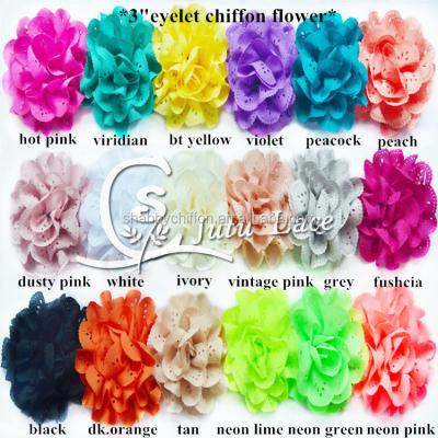 China 8cm Carnation Chiffon Fabric Viable Flower, Hollow Out Wavy Hair Flower, Wholesale Handmade Ruffle Flower Applique for sale