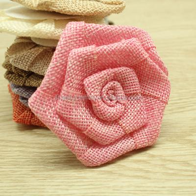 China Handmade Hair Flower Star Burlap Flower For Rustic Wedding Decoration for sale