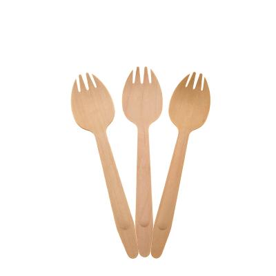 China The LOGO of Natural Spork Wood Birch Wood Biodegradable Bulk Food Disposable Compostable Wood Spork Custom LOGO for sale