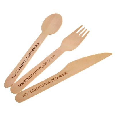 China Restaurant Birch Wood Cutlery Knife Fork Compostable Disposable Wooden Spoon for sale