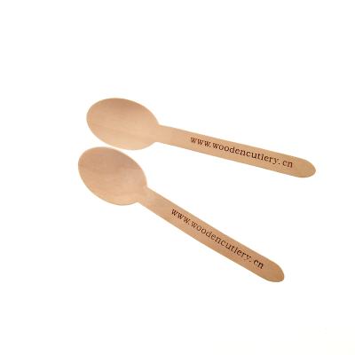 China Stocked 160mm Raised Handle Customized Printed Disposable Wooden Spoon for sale