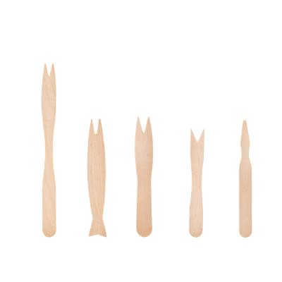 China Wholesale Disposable Wooden Chip Fruit Fork Food Grade Free Samples OEM Disposable Natural Wooden Color Customized Logo Customized Logo for sale