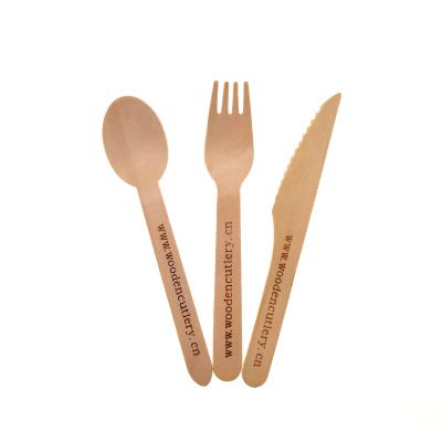 China Restaurant Tableware Factory Price 300pcs 160mm Disposable Wood Spoon Knife Fork Utensil Cutlery Set for sale