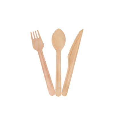 China Wholesale Supply 160mm Compostable Biodegradable Disposable Birch Raised Handle Wooden Tableware Set for sale