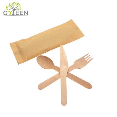 China Cheap Disposable Compostable Biodegradable Eco Friendly Picnic OEM Wooden Cutlery Set for sale